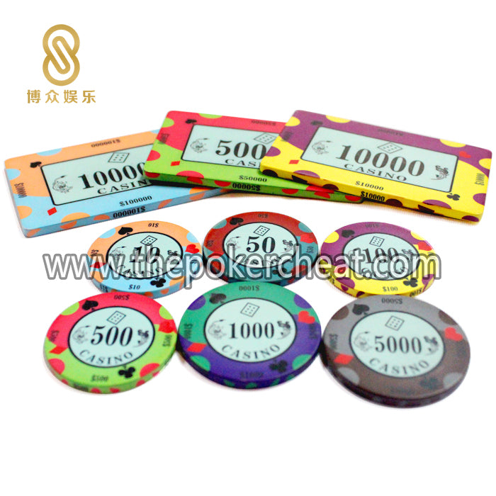 厂家设计筹码币 高新环保热转印德州扑克比赛陶瓷筹码 隐形UV防伪标识