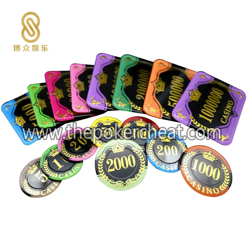复古麦穗皇冠烫金亚克力筹码 厂家个性定制扑克紫光防伪 百家乐 筹码片