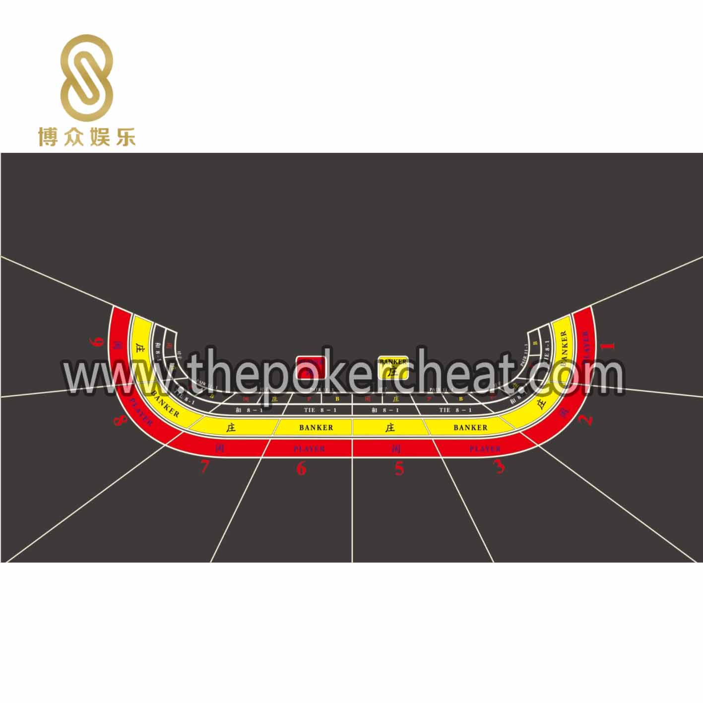 8位玩家百乐紫色专业防水游戏桌布 德州扑克 龙虎高清印刷桌布