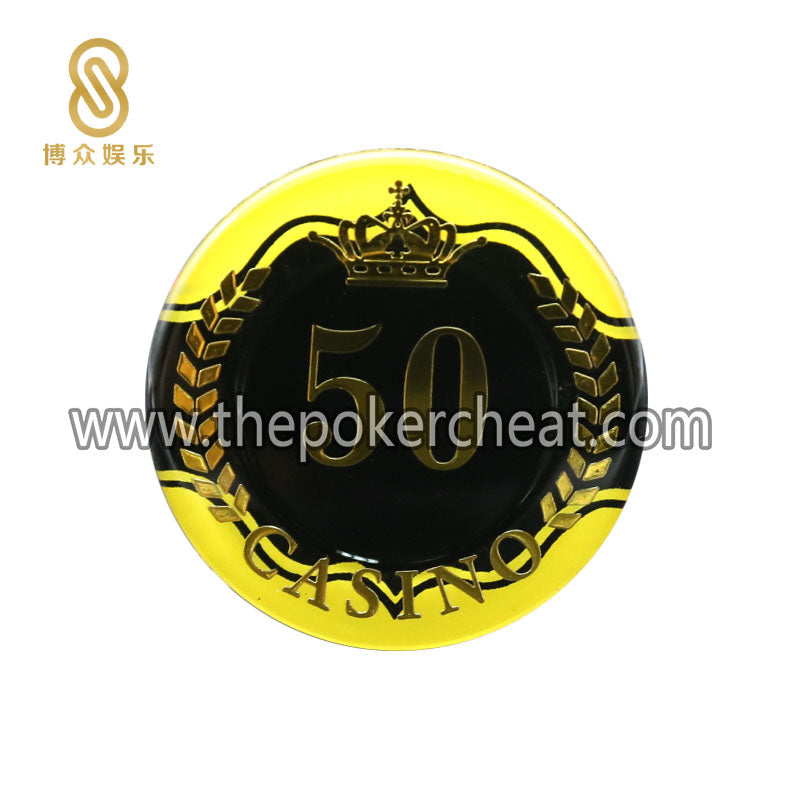 复古麦穗皇冠烫金亚克力筹码 厂家个性定制扑克紫光防伪 百家乐 筹码片