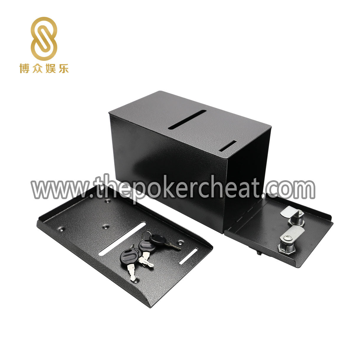 工业级金属铁质钱钞投币箱 娱乐台桌百家乐游戏台面装配小费筹码币带锁钱箱配件
